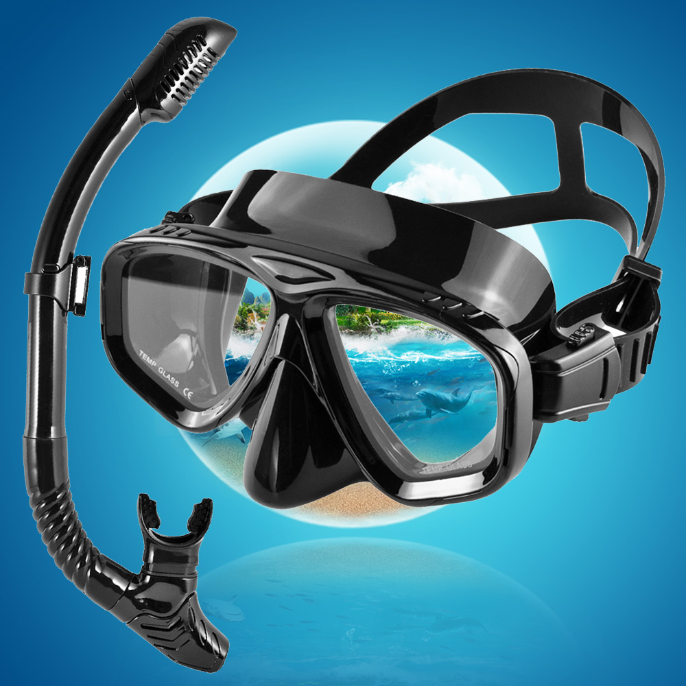 Freediving Mask Set - Snorkeling kering, Set masker selam profesional,
